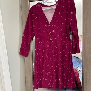 Magenta mid sleeve, mid thigh dress